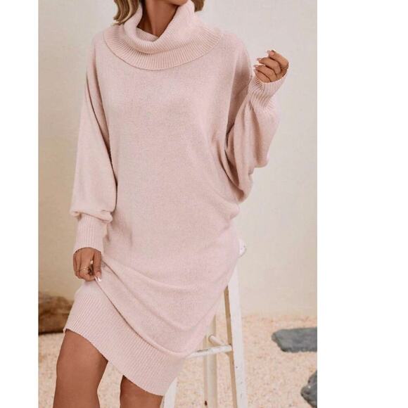 Magnolia Vintage Turtleneck Below Knee Pink Sweater Dress Lambswool Rabbit Hair - Picture 1 of 5